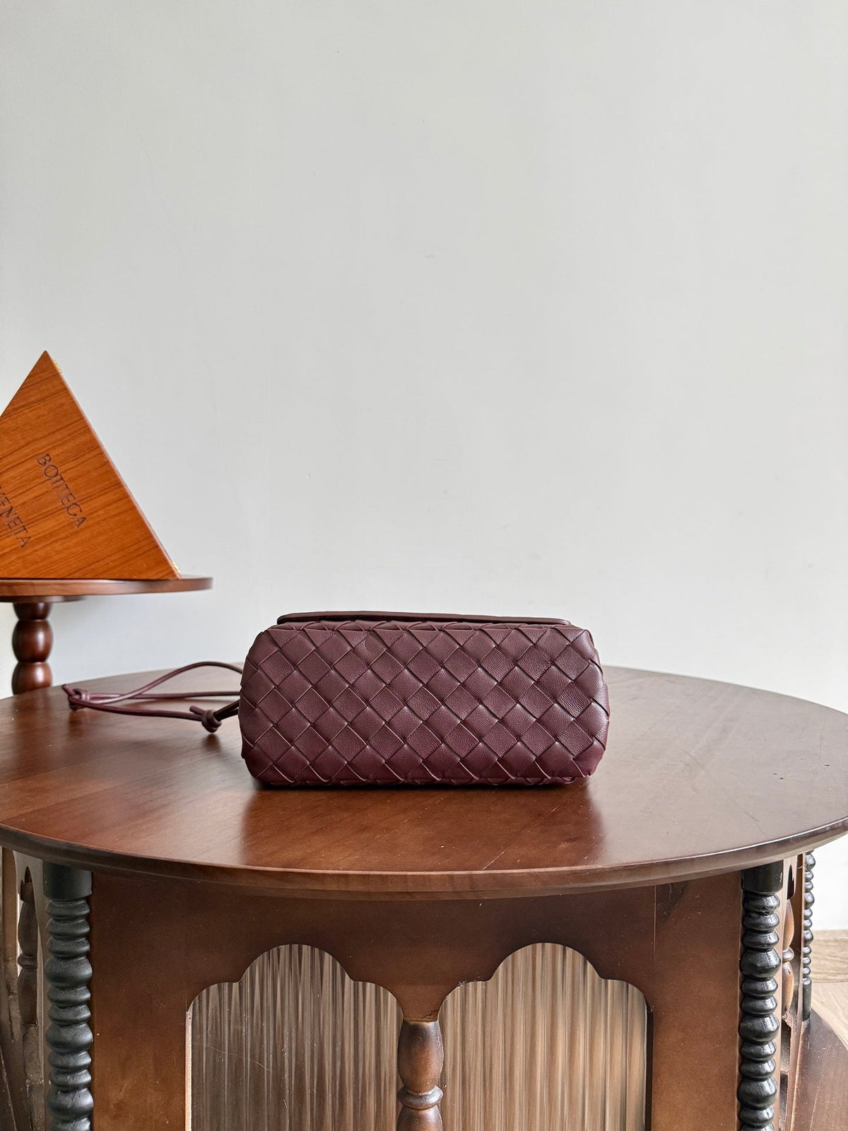 BV Notturno Flap Bag Burgundy Intrecciato Leather
