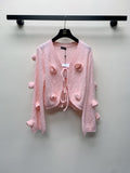 CC 25 Knitted Three-Dimensional Flower Tie Cardigan in Pink 277588