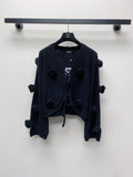 CC 25 Knitted Three-Dimensional Flower Tie Cardigan in Black 277589