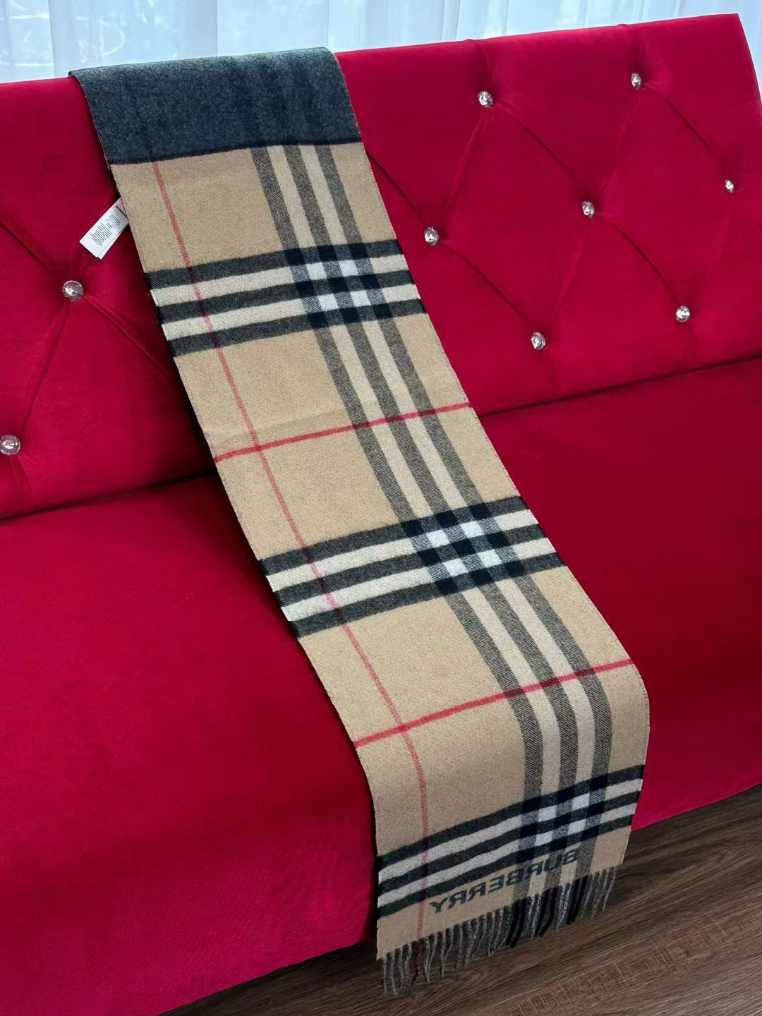 BBR Long Scarf 170CM Charcoal Archive Beige Cashmere 150410