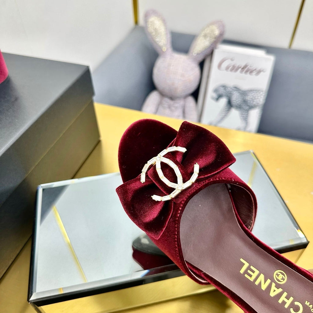 cc 25 bow mule sandal 50mm burgundy velvet 238479
