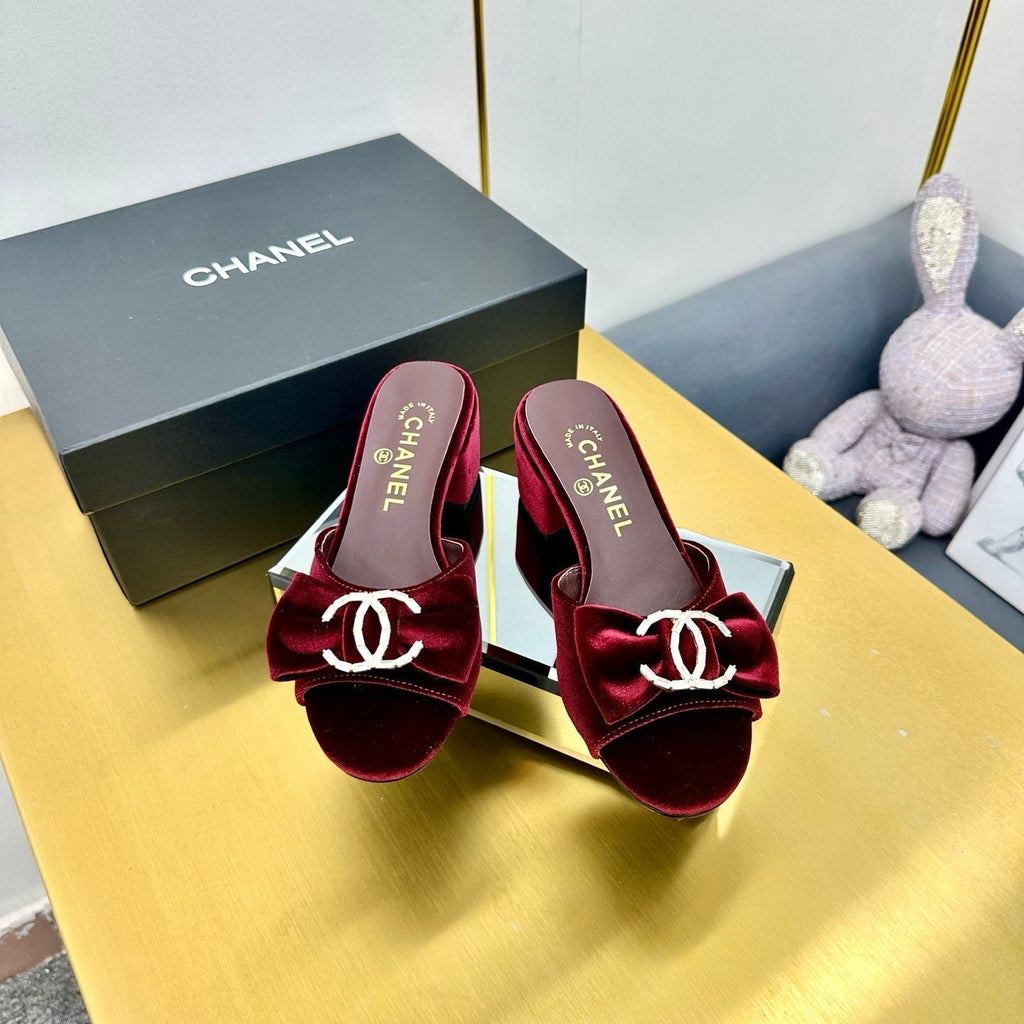 cc 25 bow mule sandal 50mm burgundy velvet 238479