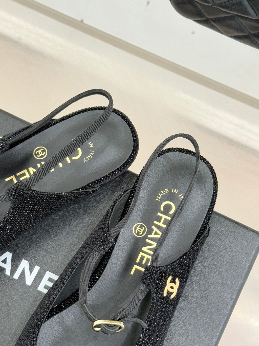 26C Two-tone Double C Flat Shoes Black Tweed 557690