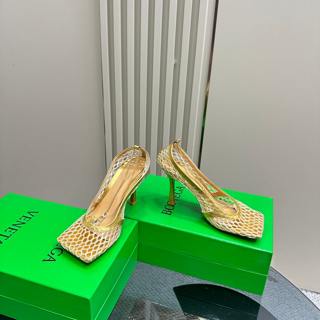 BV 26s High Pump 9cm Gold Metallize Mesh Leather