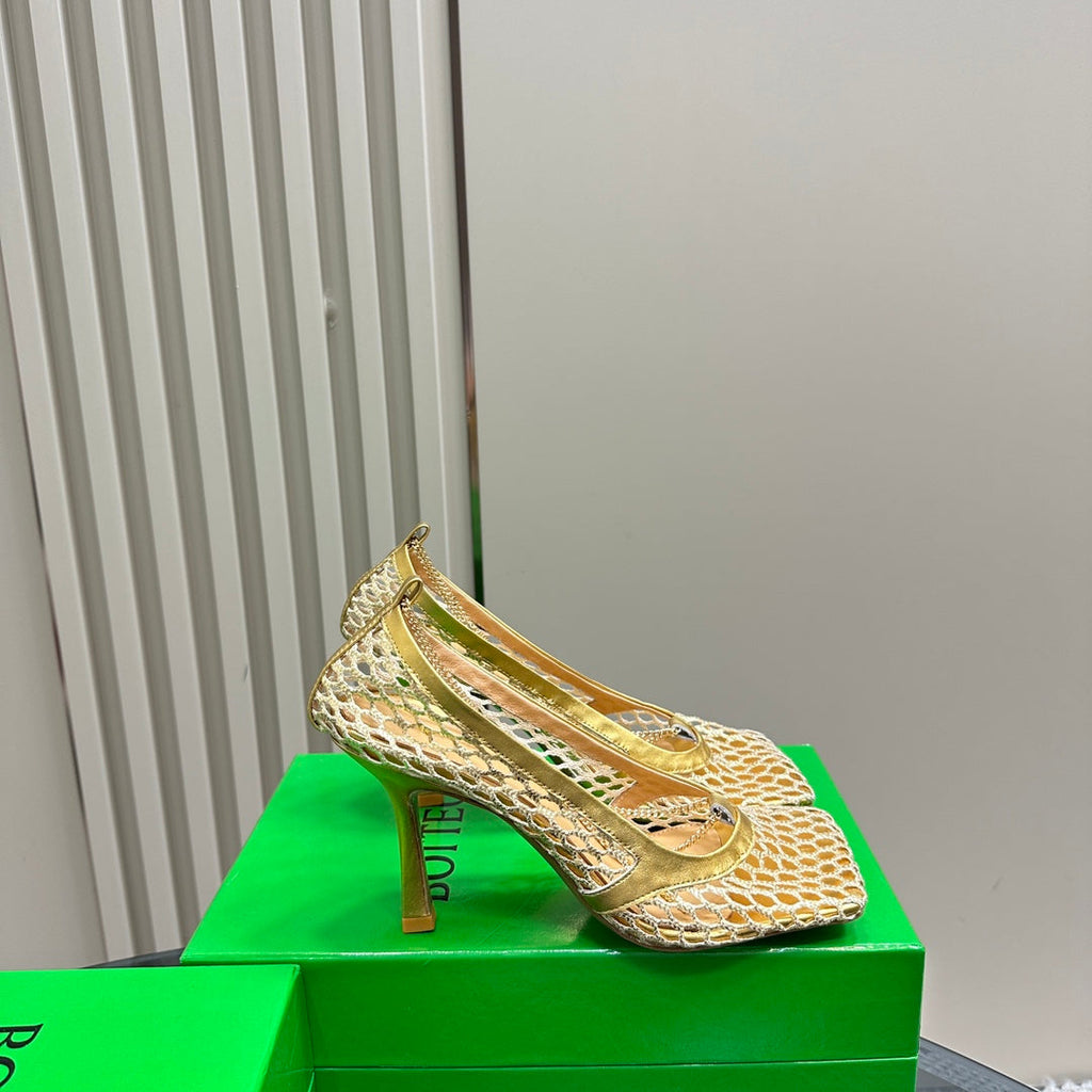 BV 26s High Pump 9cm Gold Metallize Mesh Leather