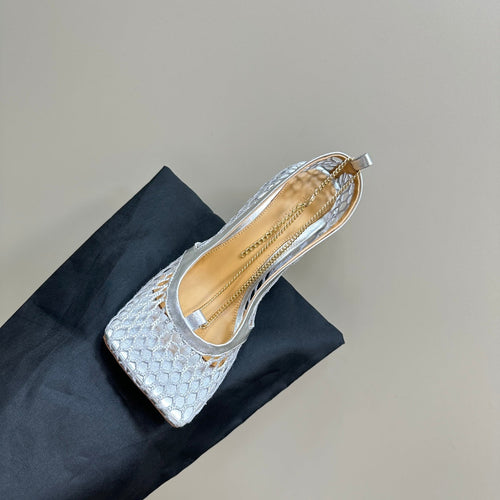 BV 26s High Pump 9cm Silver Metallize Mesh Leather