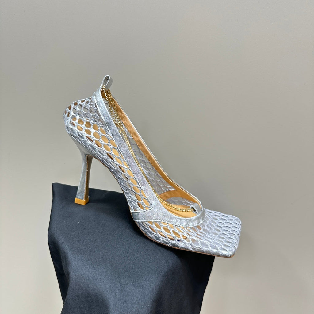 BV 26s High Pump 9cm Silver Metallize Mesh Leather