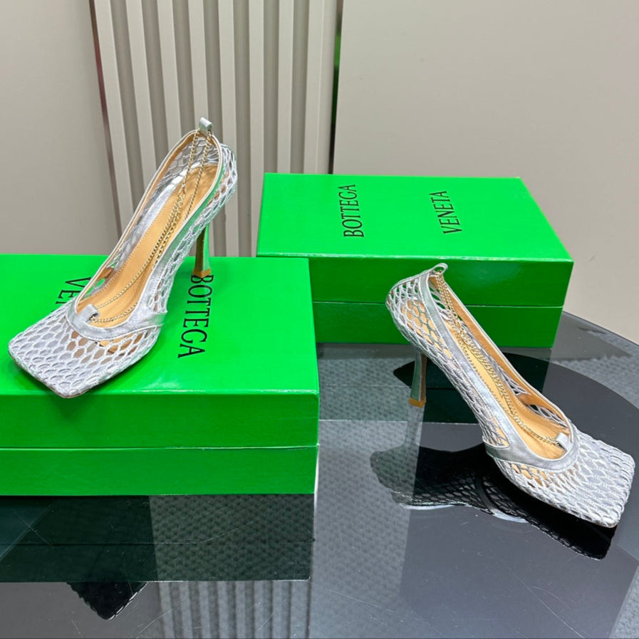 BV 26s High Pump 9cm Silver Metallize Mesh Leather