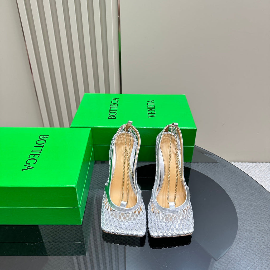 BV 26s High Pump 9cm Silver Metallize Mesh Leather
