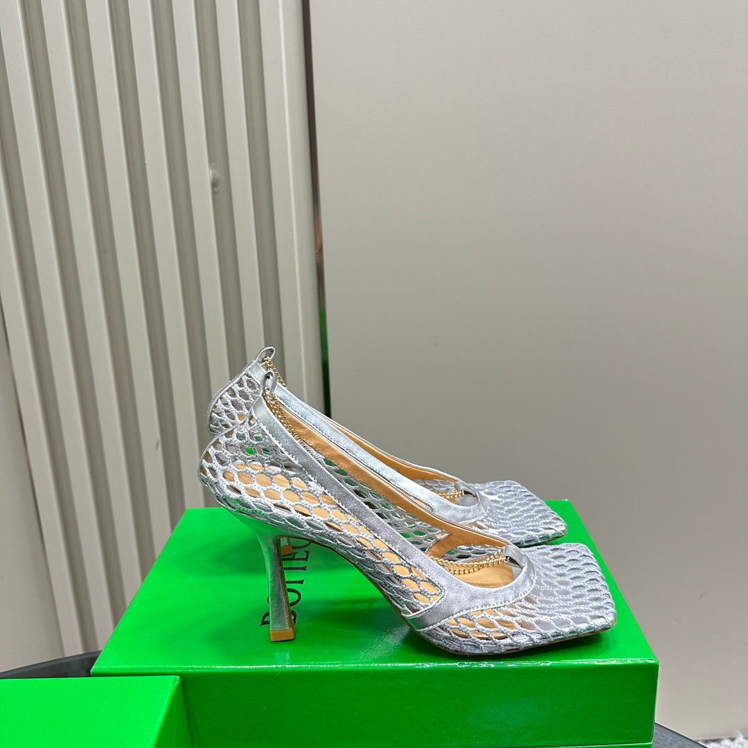 BV 26s High Pump 9cm Silver Metallize Mesh Leather