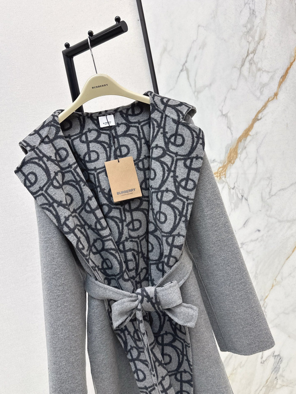 Burberry 25 Hooded Long Coat Gray Wool