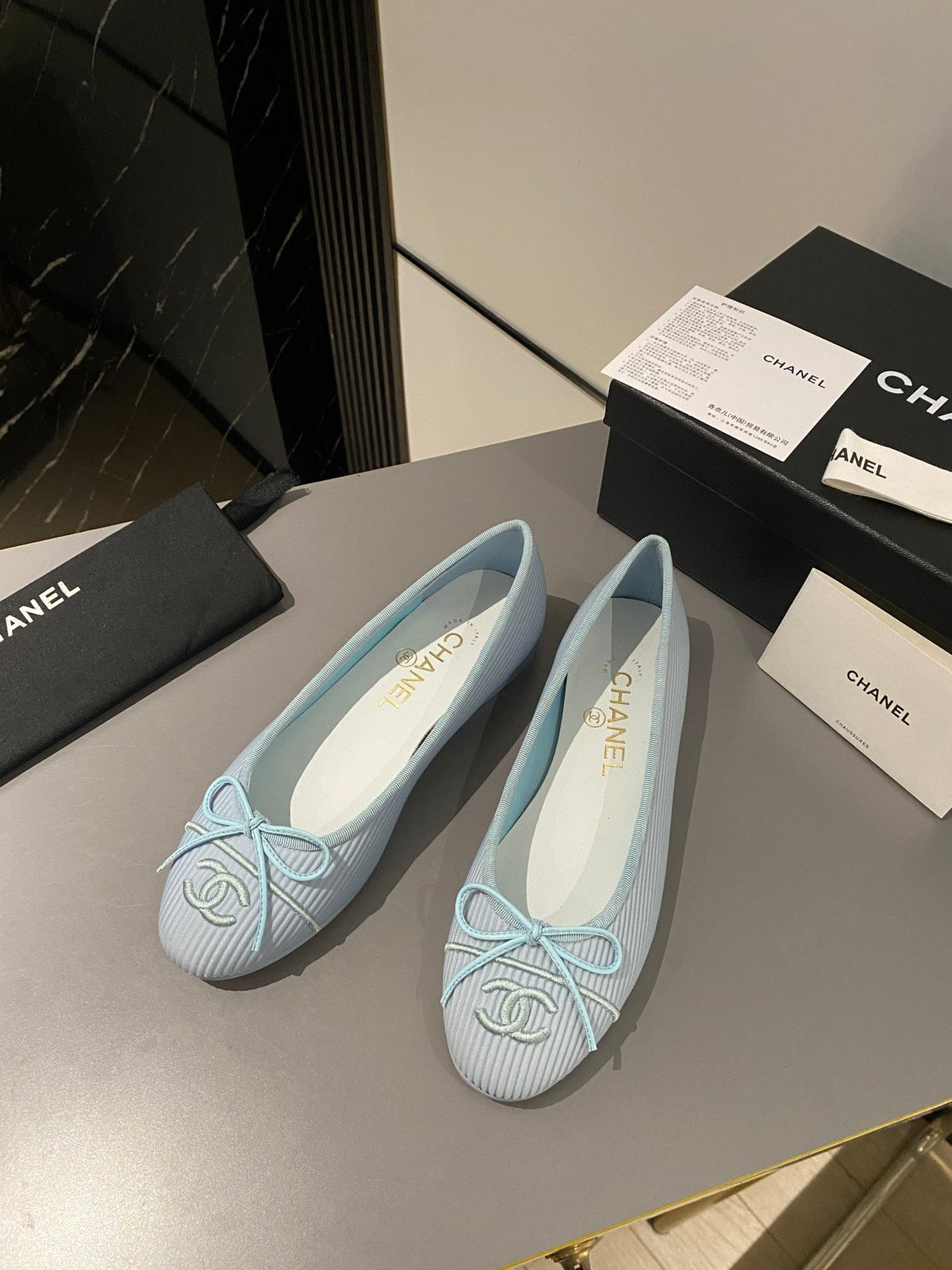 ballet flat cloud blue embroidered fabric