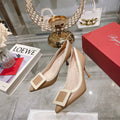 Belle Viv Metal Buckle Pumps 85 Camel Patent Leather