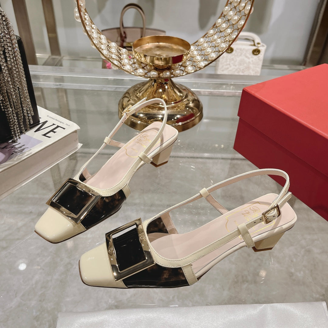 Belle Viv Metal Buckle Slingback Pumps 45 Transparent White Patent Leather