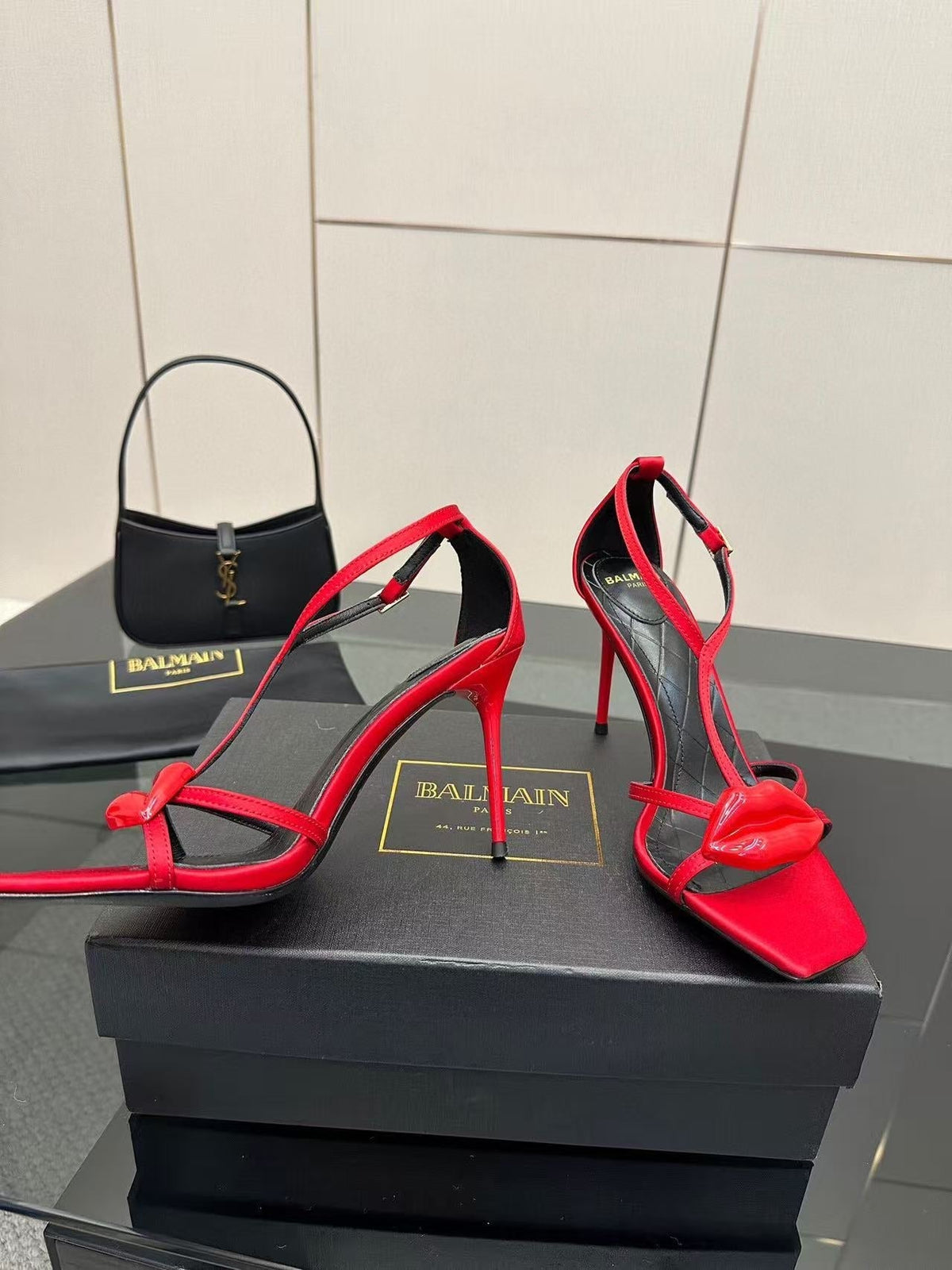 Balmain Lips 105MM Sandals Red Leather