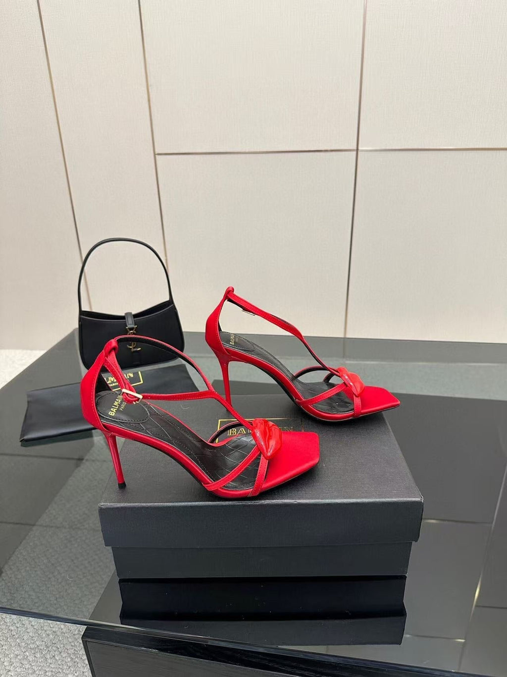 Balmain Lips 105MM Sandals Red Leather