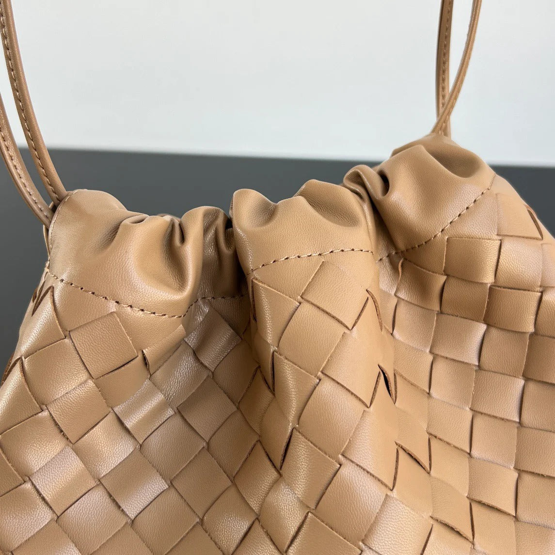 BV 2025 Dustbag Clutch Bag Pale Brown Calfskin