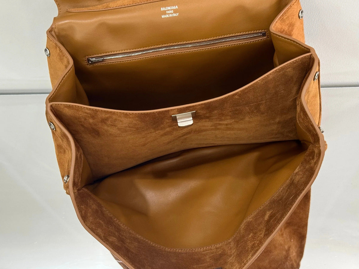 Balenciaga Medium Bag 35 Camel Brown Suede Sliver Hardware