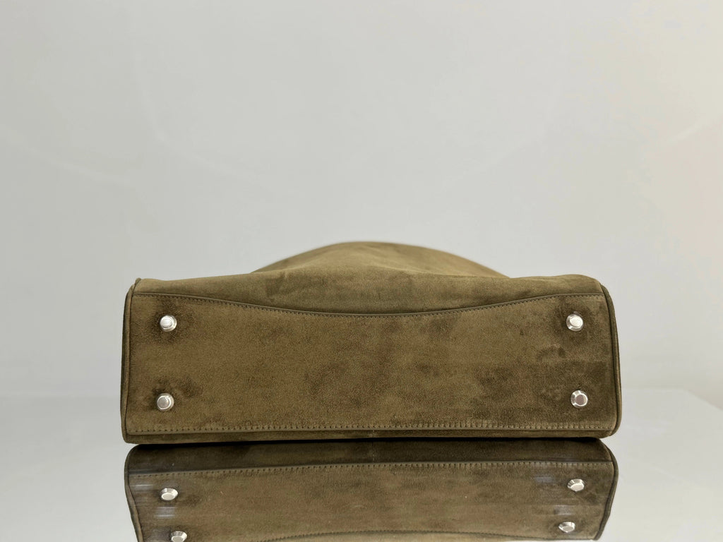 Balenciaga LargeBag 40 Olive Green Suede Sliver Hardware