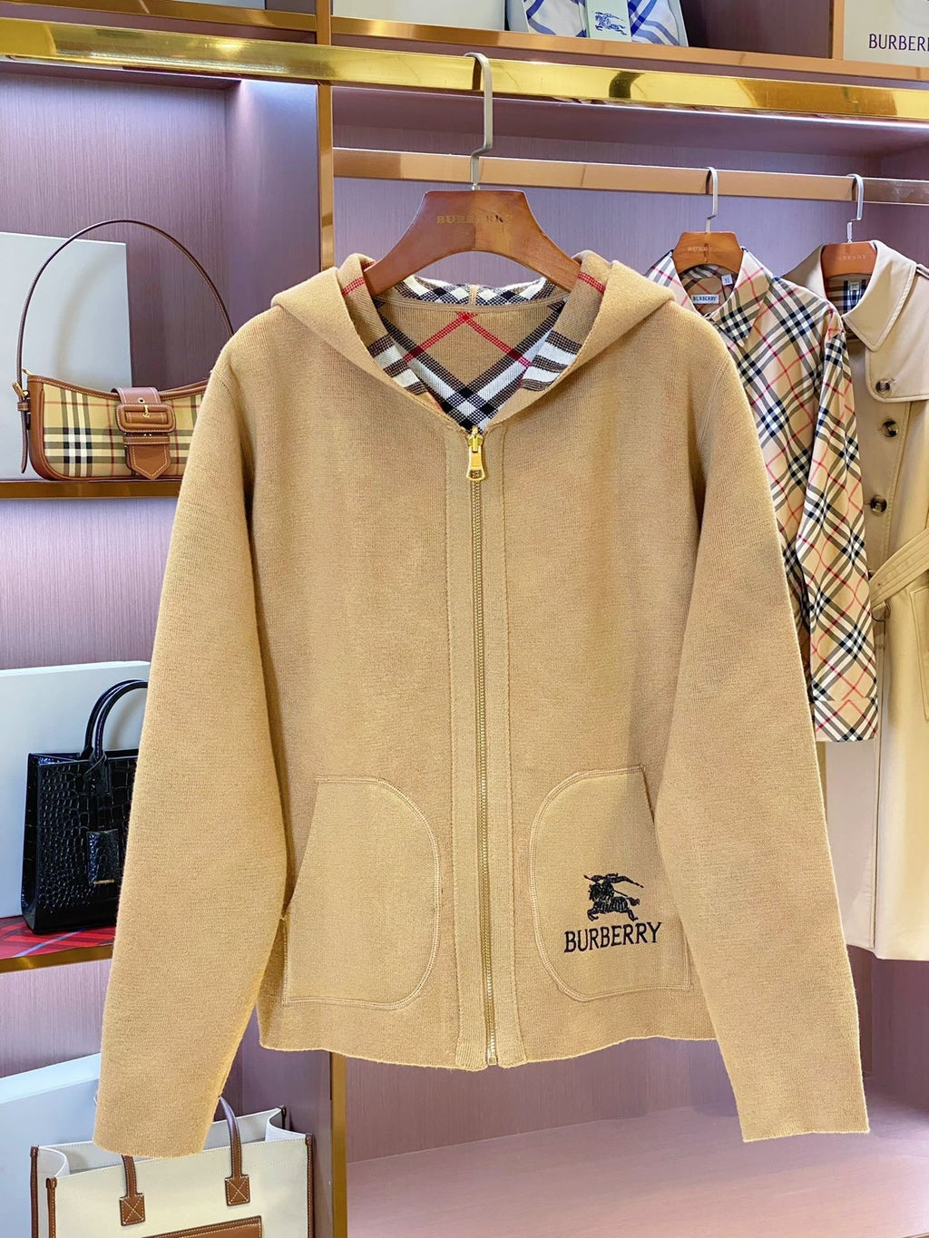 BURBERRY 25S REVERSIBLE PLAID KNIT HOODIE 0003