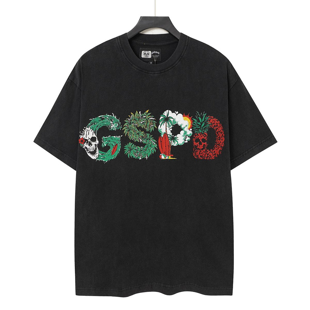 Godspeed Tropical Skull Wave Graphic T-Shirt
