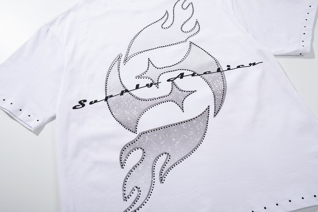 SUPPLY TEE Stud-Trim Flame Graphic T-Shirt