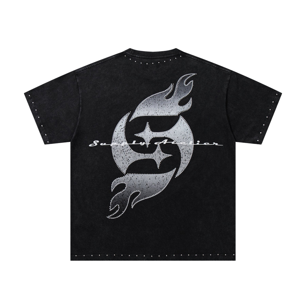 SUPPLY TEE Stud-Trim Flame Graphic T-Shirt