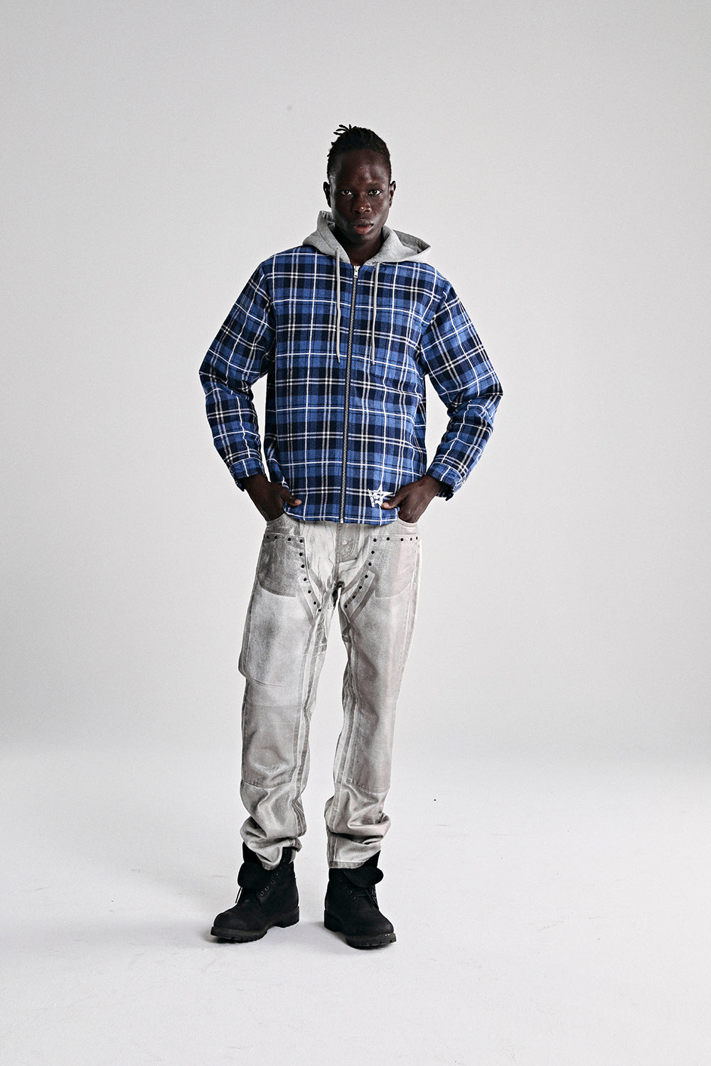 HOODED ZIP FLANNEL SHIRT JACKET