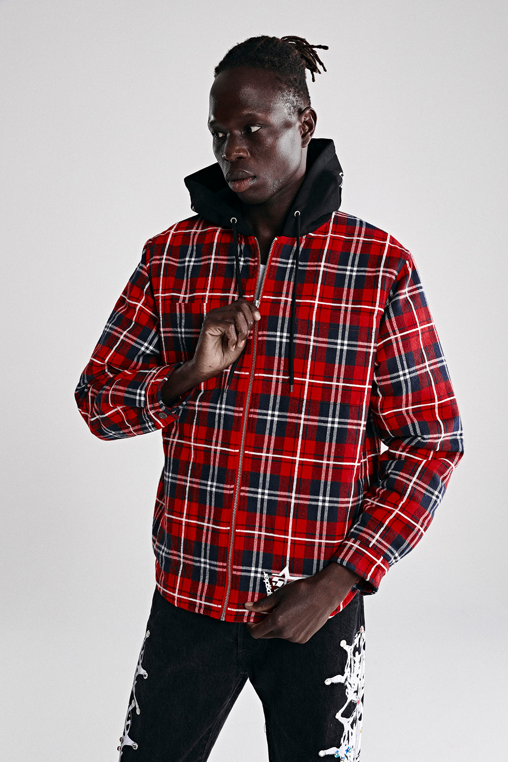 HOODED ZIP FLANNEL SHIRT JACKET