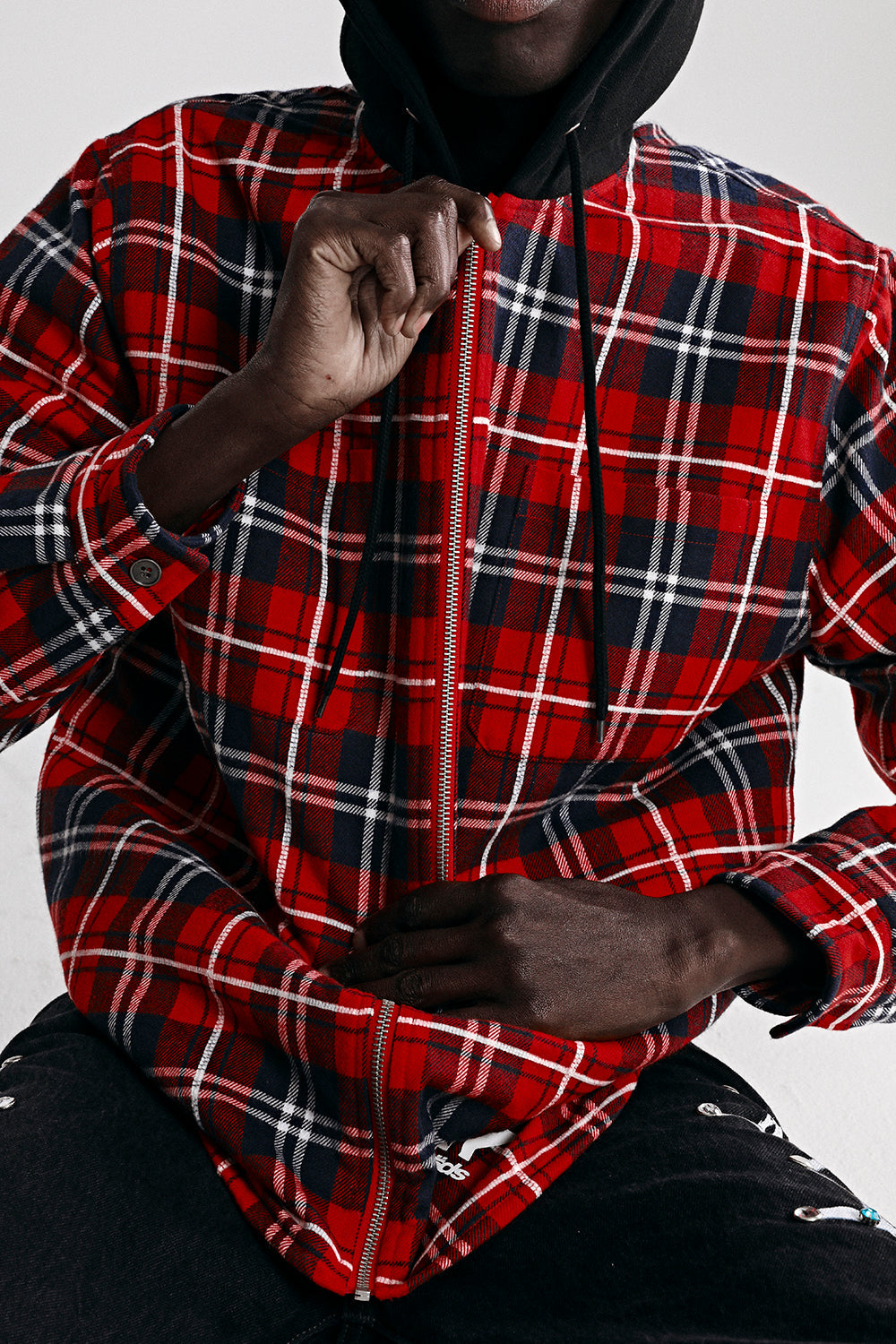 HOODED ZIP FLANNEL SHIRT JACKET