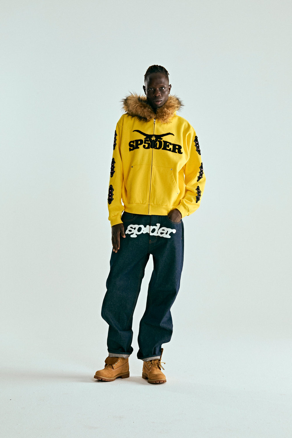 FUR HOODED ZIP UP SWEATSHIRT