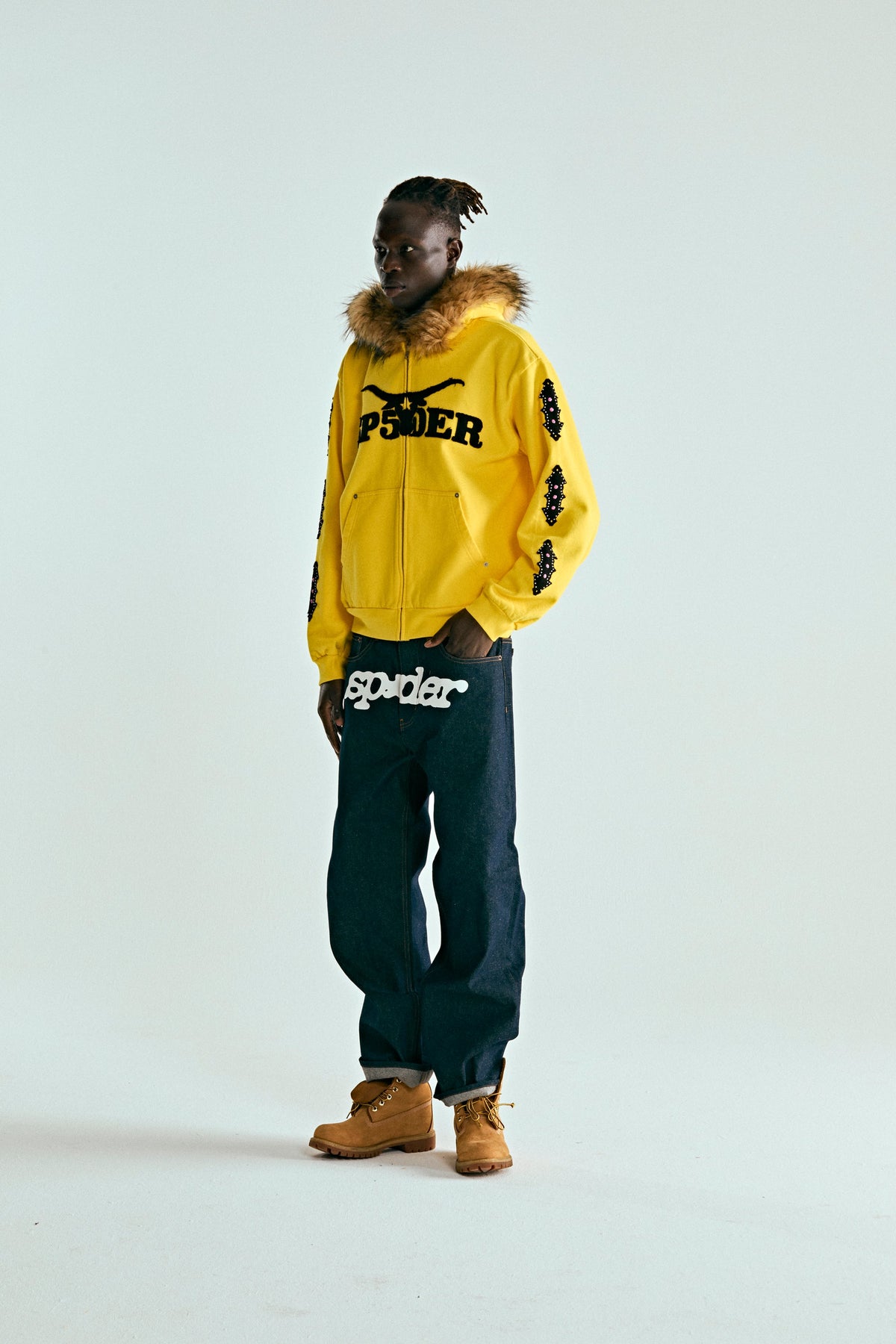 FUR HOODED ZIP UP SWEATSHIRT