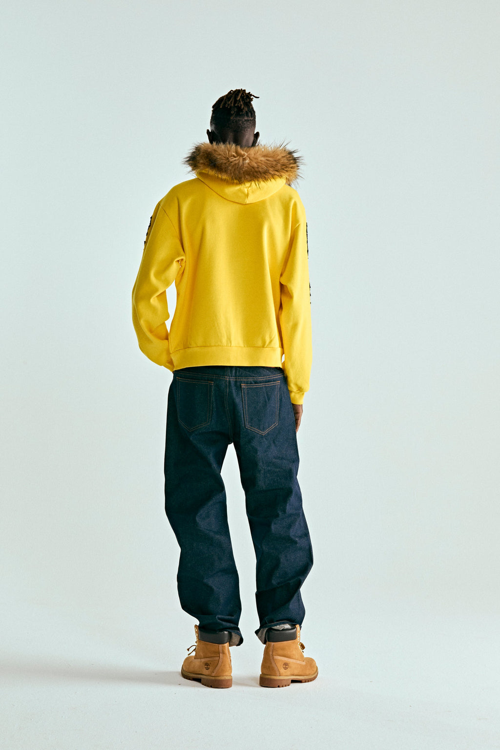 FUR HOODED ZIP UP SWEATSHIRT