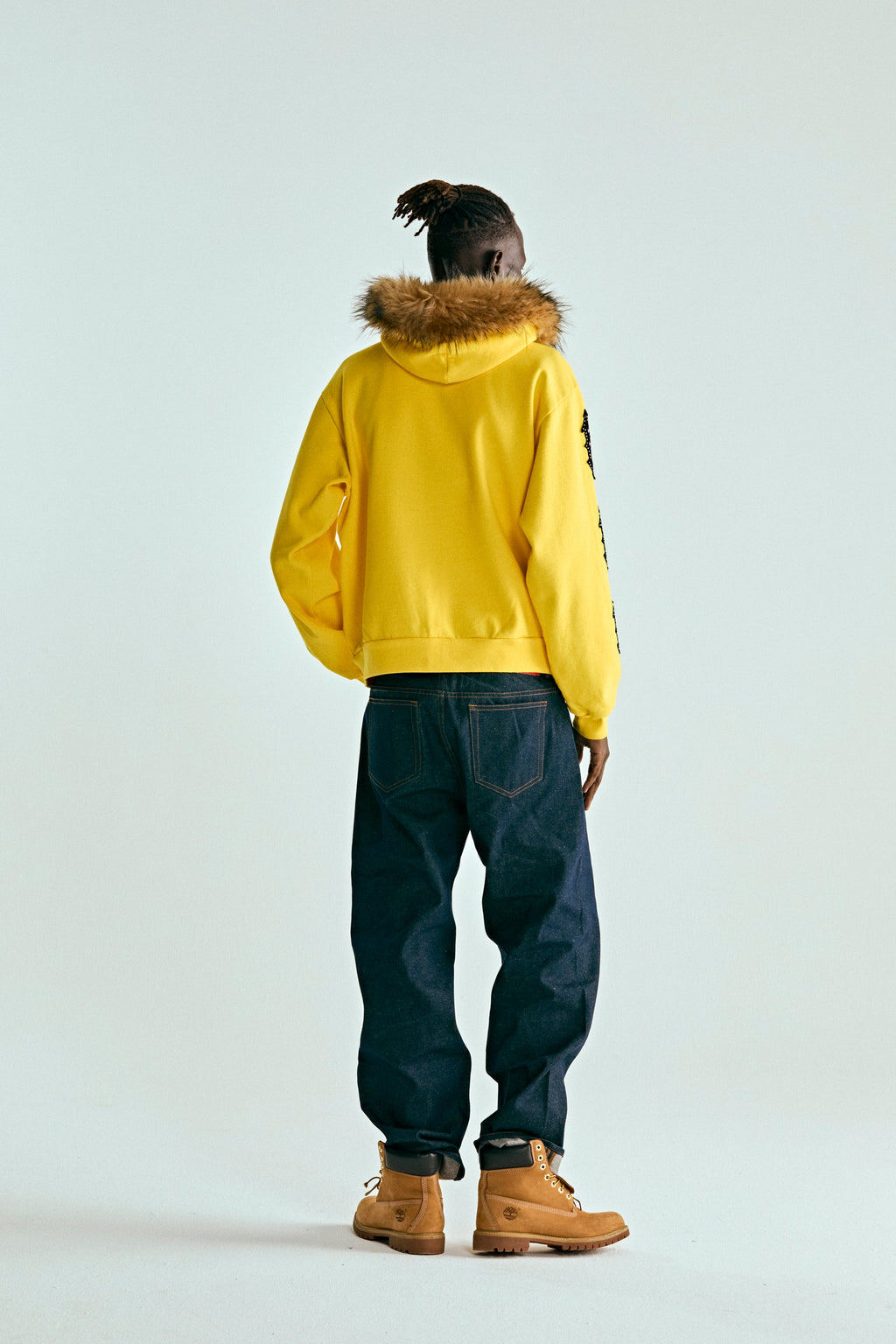 FUR HOODED ZIP UP SWEATSHIRT
