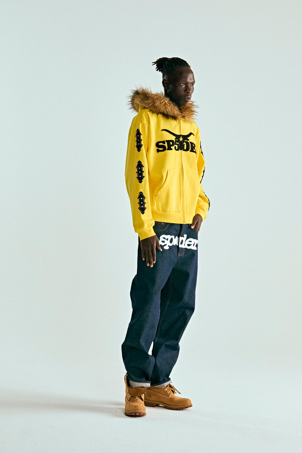 FUR HOODED ZIP UP SWEATSHIRT