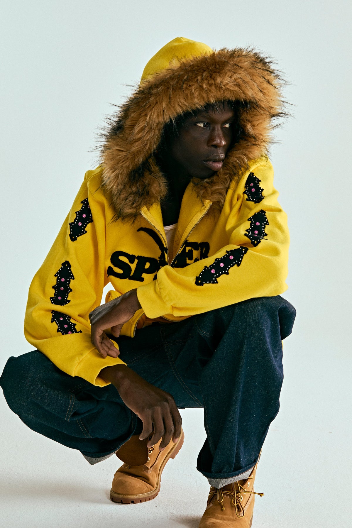 FUR HOODED ZIP UP SWEATSHIRT