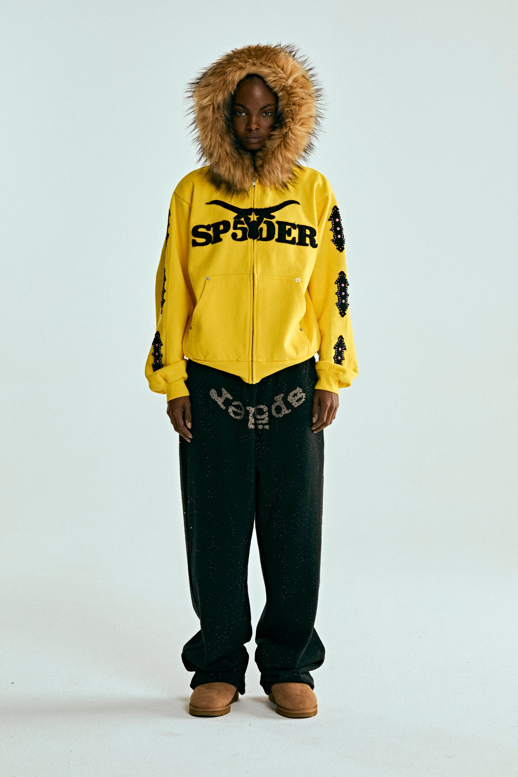 FUR HOODED ZIP UP SWEATSHIRT