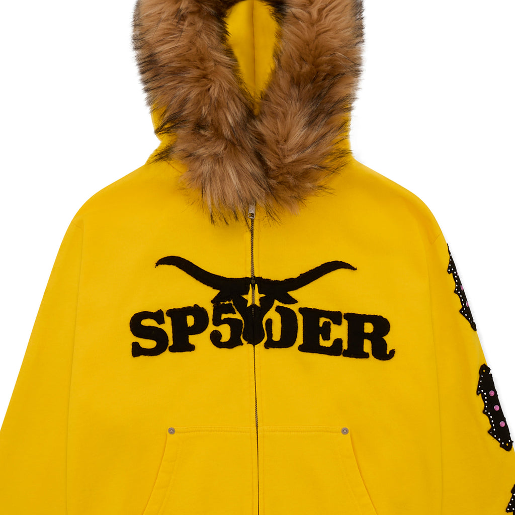 FUR HOODED ZIP UP SWEATSHIRT