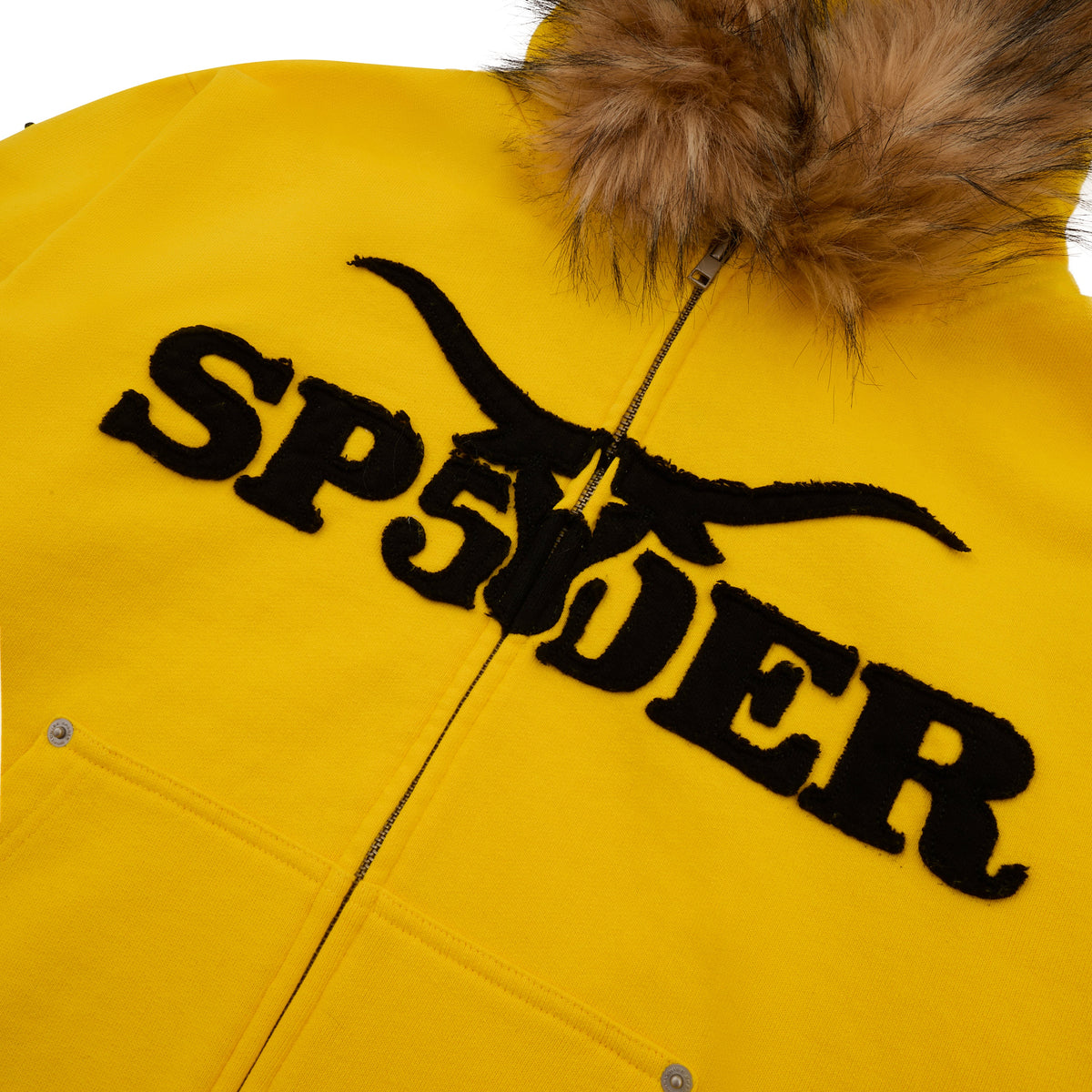 FUR HOODED ZIP UP SWEATSHIRT