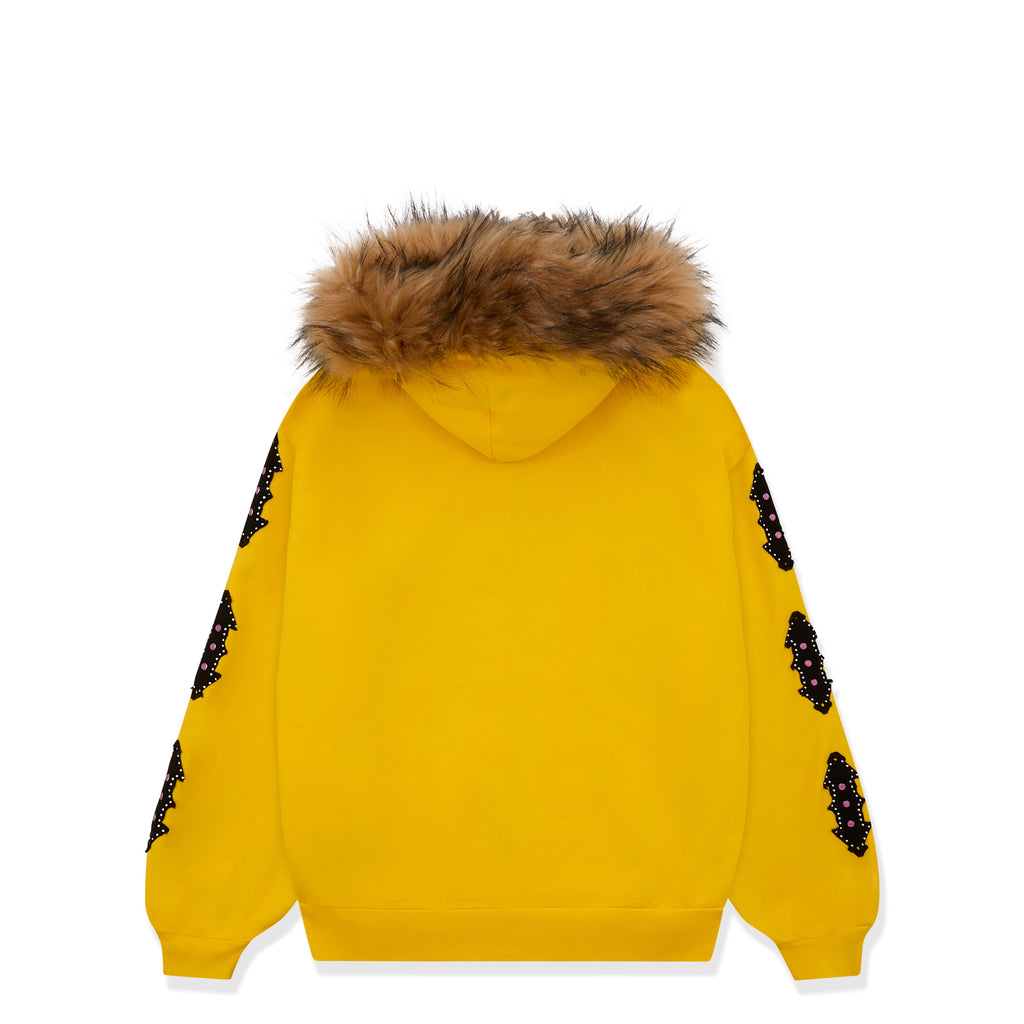 FUR HOODED ZIP UP SWEATSHIRT