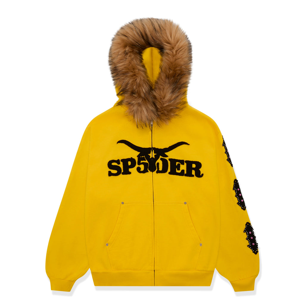 FUR HOODED ZIP UP SWEATSHIRT