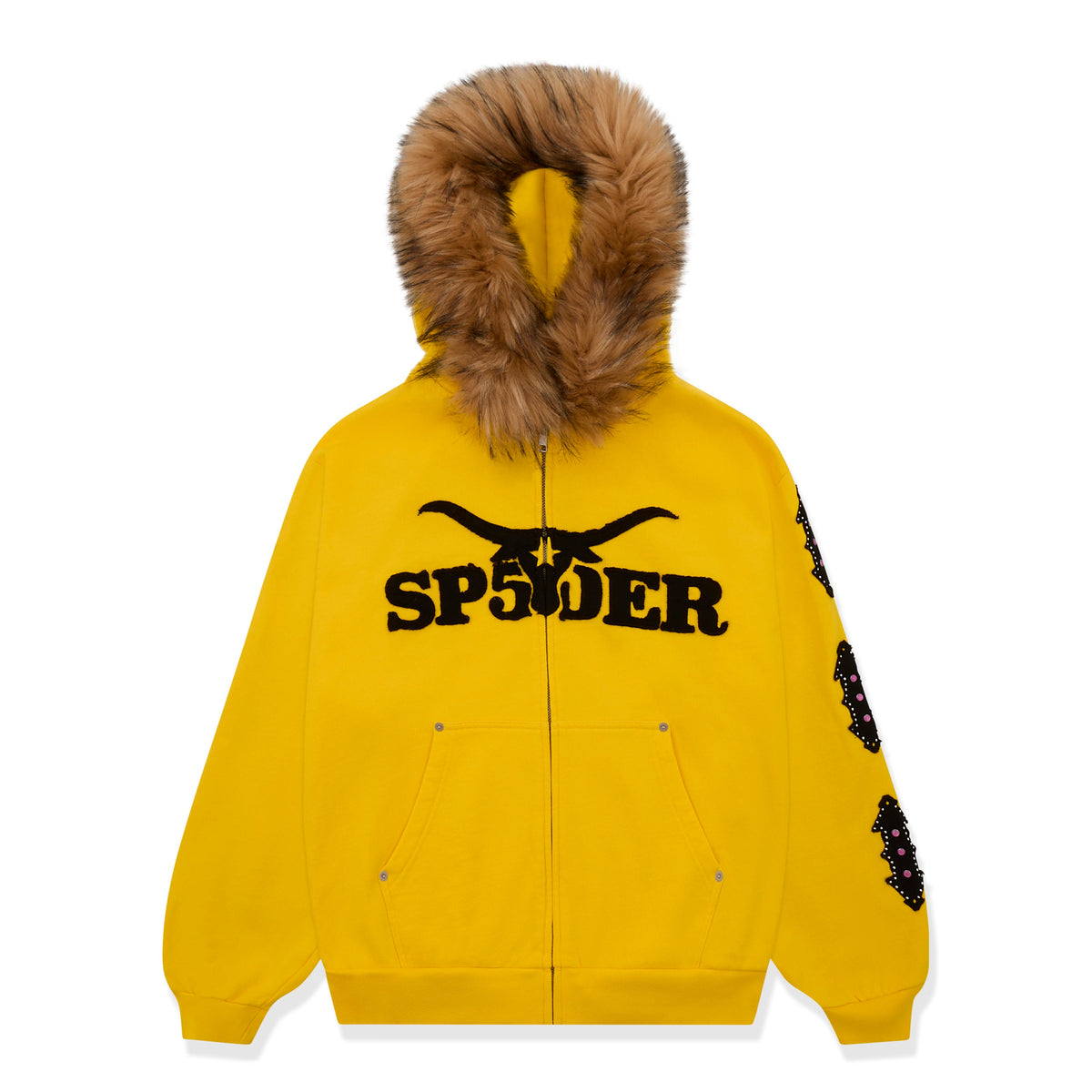 FUR HOODED ZIP UP SWEATSHIRT