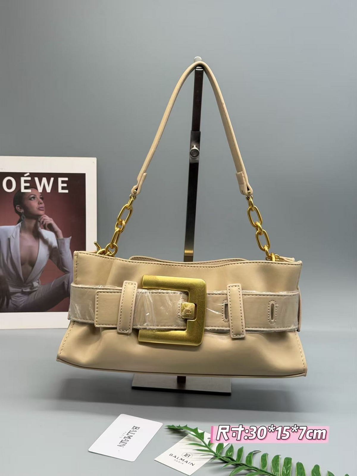 Balmain Mini Anthem Shoulder Bag Beige Calfskin